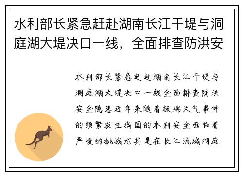 水利部长紧急赶赴湖南长江干堤与洞庭湖大堤决口一线，全面排查防洪安全隐患