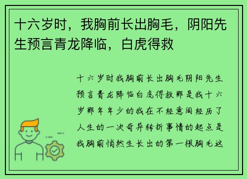 十六岁时，我胸前长出胸毛，阴阳先生预言青龙降临，白虎得救