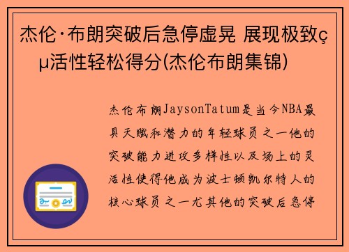 杰伦·布朗突破后急停虚晃 展现极致灵活性轻松得分(杰伦布朗集锦)